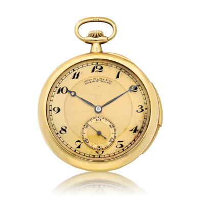 View full screen - View 1 of Lot 2149. A yellow gold minute repeating open face watch, Made in 1910 | 百達翡麗 | 黃金三問懷錶,1910年製.