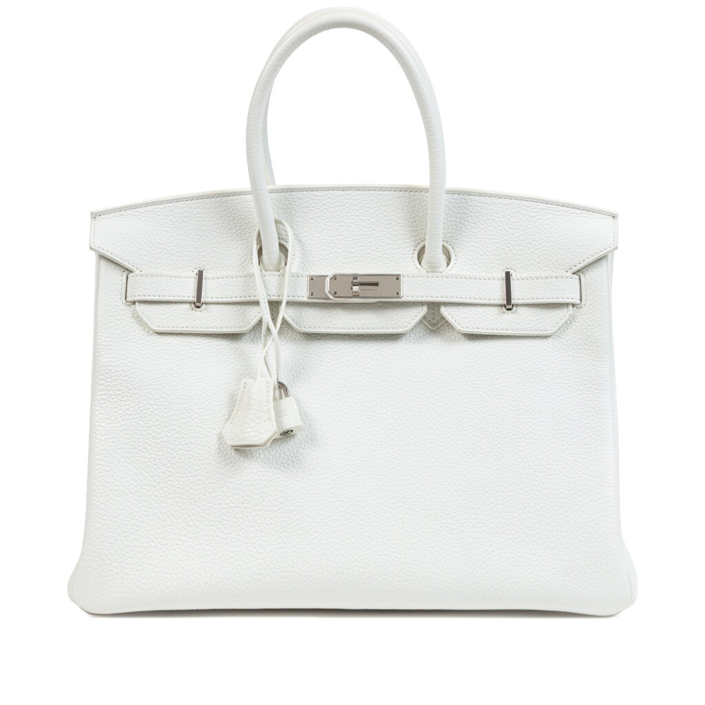 View full screen - View 1 of Lot 683. White Clémence Birkin 35 Palladium Hardware, 2015.