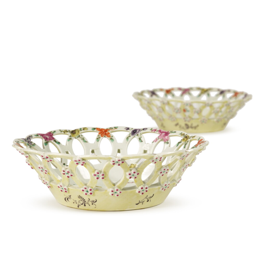 View full screen - View 1 of Lot 274. Three Worcester Yellow-Ground Reticulated Baskets, Circa 1765.
