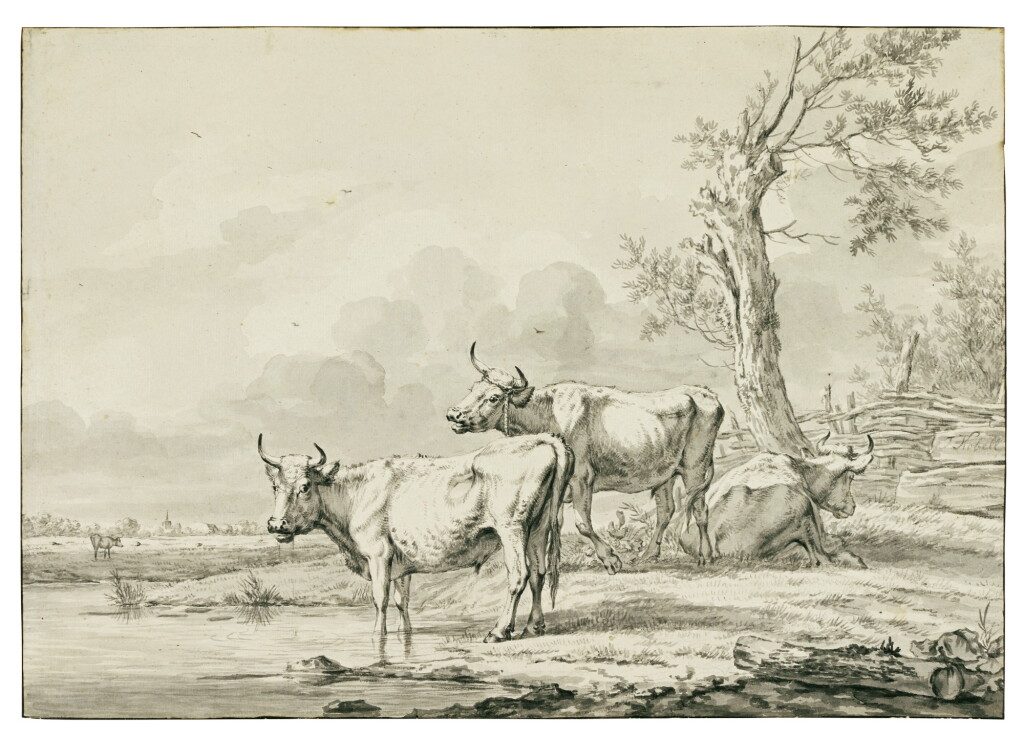 View full screen - View 1 of Lot 135. Resting cattle by a stream.