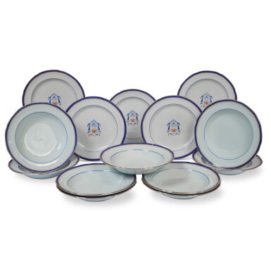 View full screen - View 1 of Lot 1108. Five Copeland Spode 'Independence'-Pattern Plates and Nine Soup Bowls, 20th Century.