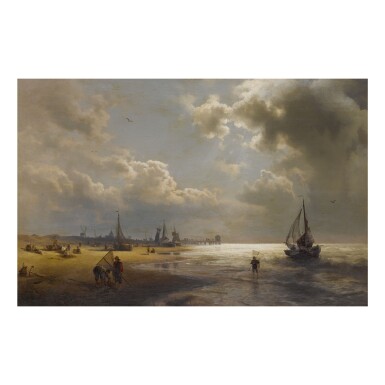 View full screen - View 1 of Lot 117. HERMANN HERZOG | SUNSET ON THE BELGIAN COAST AT BLANKENBERGE.