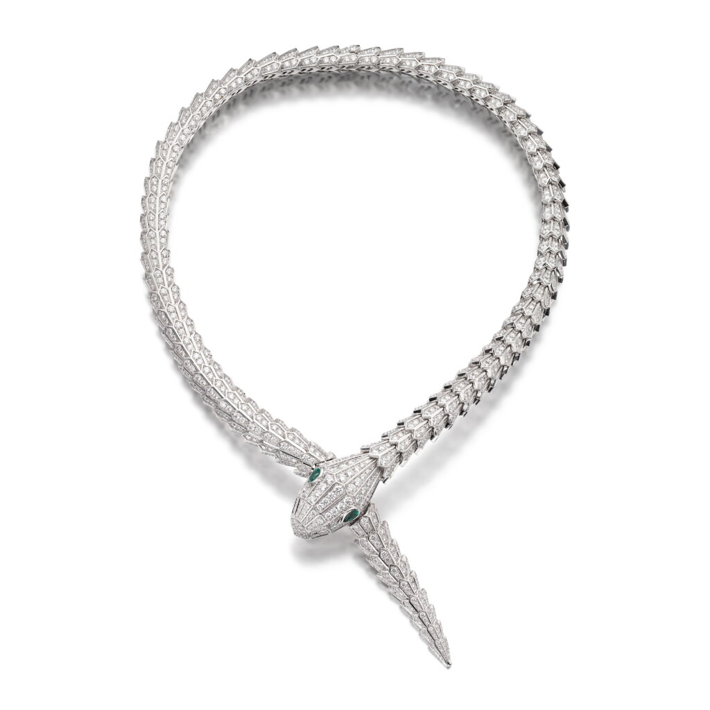View full screen - View 1 of Lot 224. Emerald and diamond necklace, 'Serpenti' | 寶格麗 | 祖母綠配鑽石「Serpenti」項鏈.