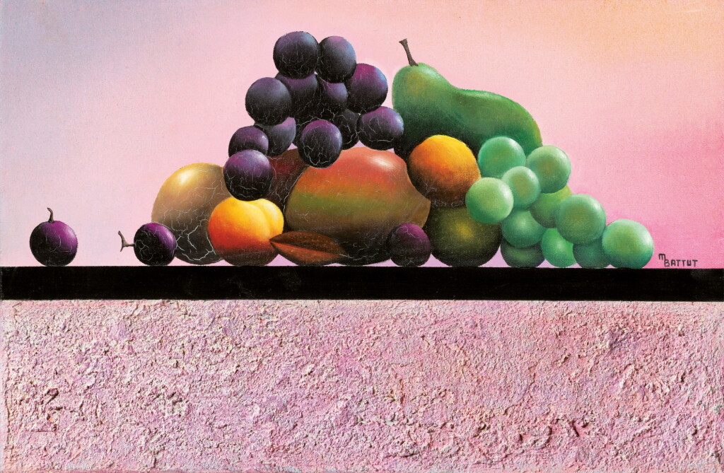 View full screen - View 1 of Lot 323. Des fruits sur fond rose.