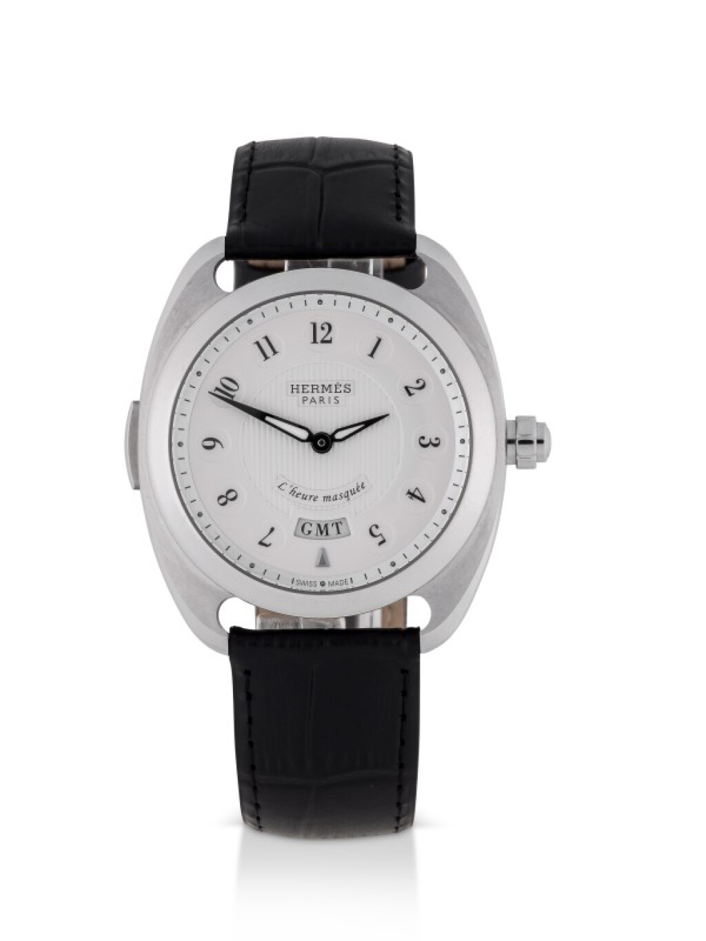 View full screen - View 1 of Lot 99. HERMÈS | DRESSAGE L'HEURE MASQUÉE, REF DR5.810 LIMITED EDITION STAINLESS STEEL DUAL TIME WRISTWATCH WITH HIDDEN HOUR HAND CIRCA 2015.