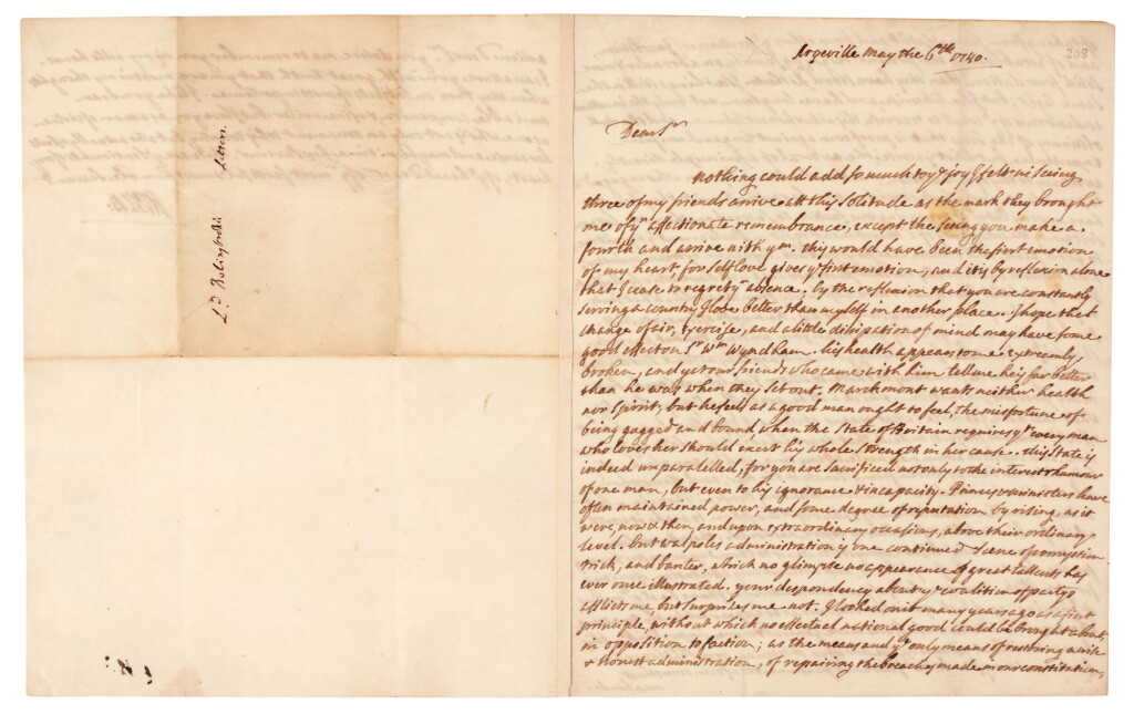View full screen - View 1 of Lot 7. Henry St John, Viscount Bolingbroke | Autograph letter, unsigned, to George Lyttelton, 1740.