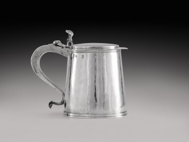 View full screen - View 1 of Lot 96. A Charles II silver tankard, maker's mark CK probably for Christopher Kemble, London, 1670.