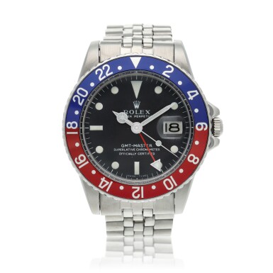 View full screen - View 1 of Lot 140. Reference 1675 GMT-Master 'Pepsi' A stainless steel automatic dual time wristwatch with date and bracelet, Circa 1971.