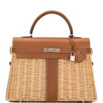 Hermès Wicker and Barenia Leather Picnic Bag Kelly 35cm Palladium Hardware