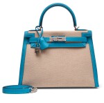 Limited Edition Bleu Du Nord Swift and Ecru Toile Kelly 28 Sellier Palladium Hardware, 2022
