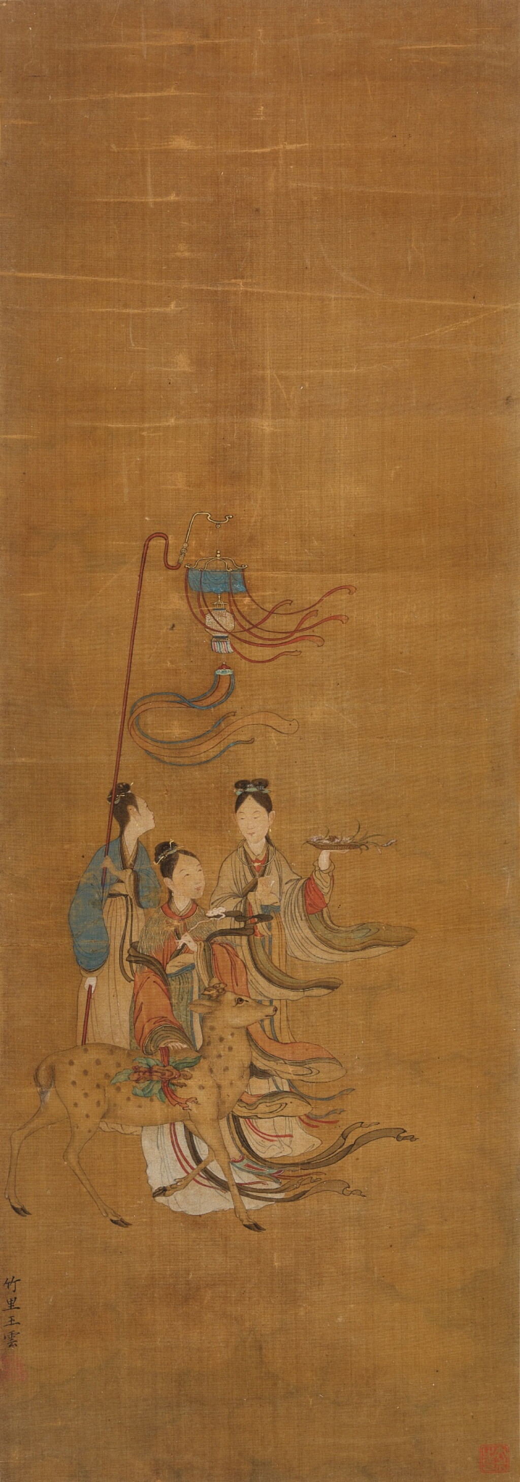 View full screen - View 1 of Lot 2591. 王雲 麻姑獻壽 | Wang Yun, Ma Gu with Deer.