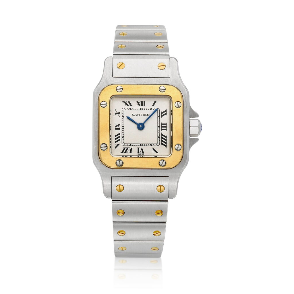 View full screen - View 1 of Lot 8700. Santos, Reference 26415 | A yellow gold and stainless steel wristwatch with bracelet, Circa 1990 | 卡地亞 | Santos 型號26415 | 黃金及精鋼鏈帶腕錶,約1990年製.