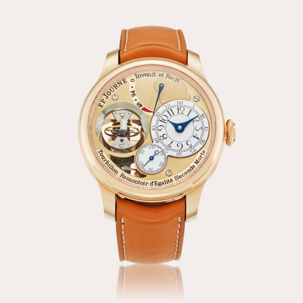 View full screen - View 1 of Lot 32. Tourbillon Souverain Vertical | A pink gold vertical tourbillon wristwatch with constant force remontoire, dead beat seconds, power reserve indication and enamel dial, Circa 2021.