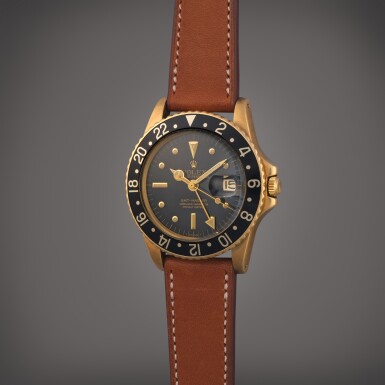 View full screen - View 1 of Lot 320. Reference 1675 GMT-Master | A yellow gold automatic dual time wristwatch with date, Circa 1972.