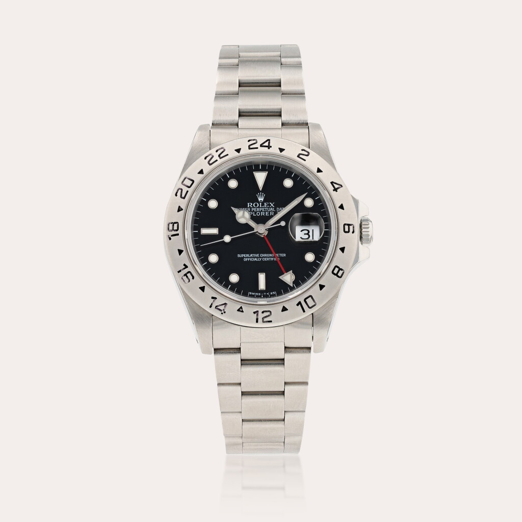 View full screen - View 1 of Lot 392. Explorer II, reference 16570, stainless steel wristwatch with date, 24-hour indication and bracelet, circa 1994 Montre bracelet en acier avec date et indication 24h | Stainless steel wristwatch with date, 24-hour indication and bracelet Vers 1994 | Circa 1994.