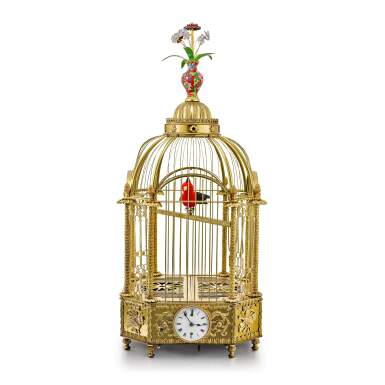 View full screen - View 1 of Lot 2294. A rare and important gilt bronze quarter striking singing bird musical automaton clock with seven tunes made for the Chinese market, Signed Henry Borrell, the automata attributed to Jaquet Droz, Swiss, Circa 1810 | Henry Borrell | 珍稀及重要鍍金銅製二問鳥鳴音樂活動人偶座鐘,備七款為中國市場而製的樂韻,由 Henry Borrell 署名,活動人偶應出自 Jaquet Droz,瑞士製,約1810年製 .