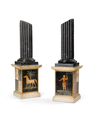 View full screen - View 1 of Lot 81. A PAIR OF MALTESE INLAID MARBLE COLUMNS, MID-19TH CENTURY, ATTRIBUTED TO J. DARMANIN & SONS.