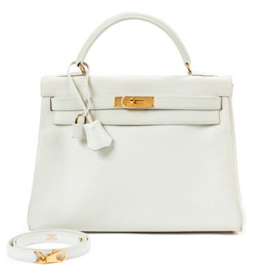 View full screen - View 1 of Lot 687. Vintage White Evergrain Kelly 32 Retourné Gold Hardware, 1995.