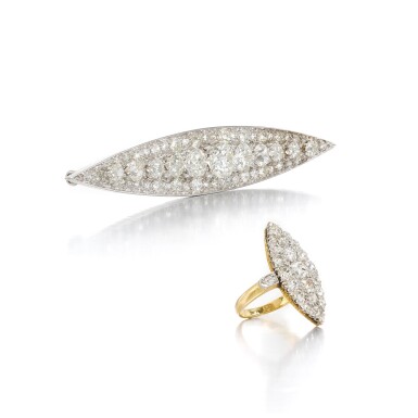 View full screen - View 1 of Lot 1. Diamond brooch and a diamond ring .