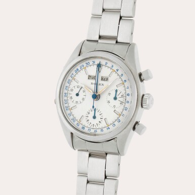 View full screen - View 1 of Lot 83. Killy Dato-Compax, Reference 6036 | A stainless steel triple calendar chronograph wristwatch with bracelet | Circa 1954.