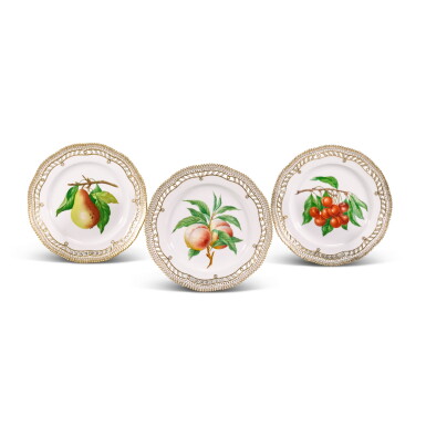 View full screen - View 1 of Lot 98. Three Royal Copenhagen pierced plates of Flora Danica type, 20th century.