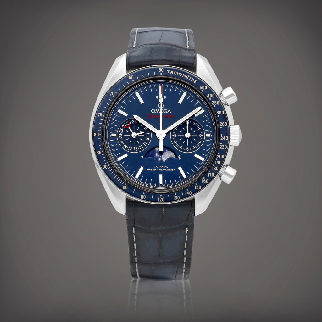 View full screen - View 1 of Lot 8637. Speedmaster Moonphase, Reference 304.33.44.52.03.001 | A stainless steel chronograph wristwatch with date and moon phases, Circa 2022 | 歐米茄 | 超霸系列月相 型號304.33.44.52.03.001 | 精鋼計時腕錶,備日期及月相顯示,約2022年製.