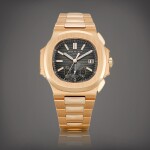 Nautilus, Reference 5980 | A pink gold flyback chronograph bracelet watch with date, Circa 2022 | 百達翡麗 | NAUTILUS 型號5980 | 粉紅金飛返計時鏈帶腕錶,備日期顯示,約2022年製