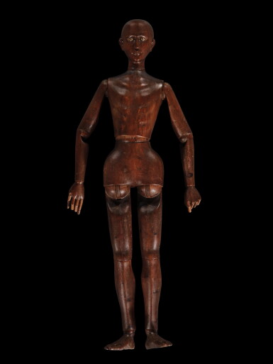 View full screen - View 1 of Lot 165. A carved oak lifesize and articulated artist's mannequin, probably French, early 19th century.