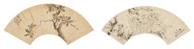 View full screen - View 1 of Lot 588. Dai Xi, Osmanthus and Xi Gang, Narcissus | 戴熙 桂林 及 奚岡 水仙 水墨及設色紙本 扇面二幀.