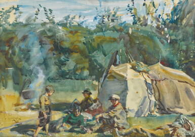View full screen - View 1 of Lot 75. SIR ALFRED JAMES MUNNINGS, P.R.A., R.W.S. | The Gypsy Encampment.
