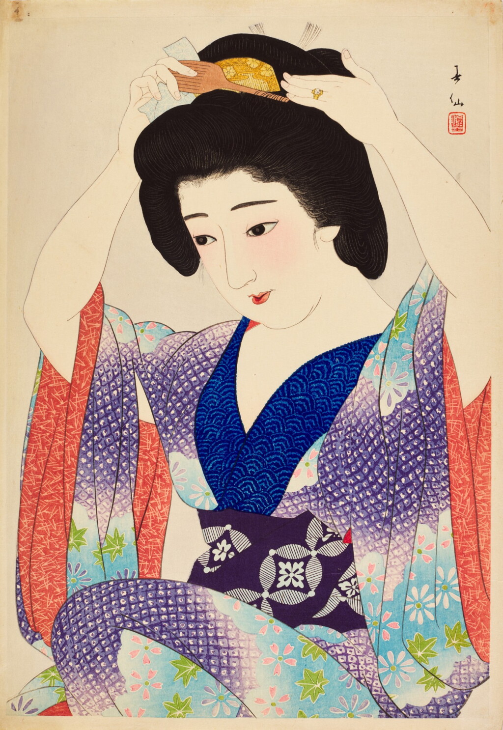 View full screen - View 1 of Lot 167. Natori Shunsen (1886-1960) | Before a Mirror (Kagami no mae ni) | Showa period, 20th century.