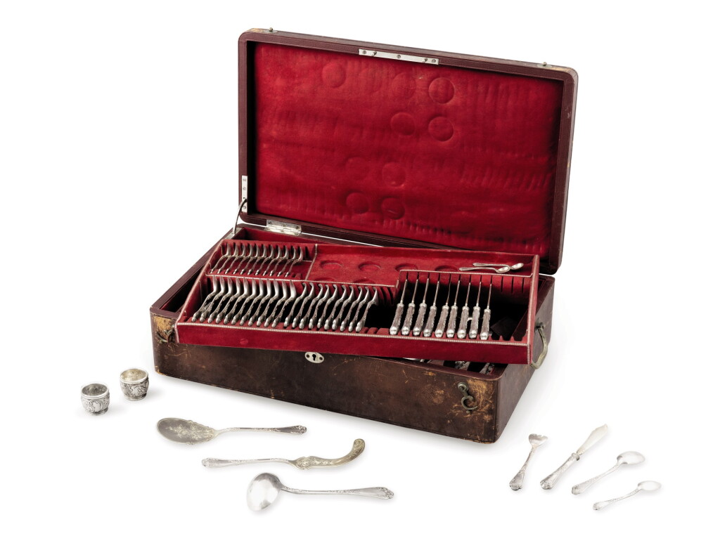 View full screen - View 1 of Lot 291. Part of a silver 73-piece flatware set in the Louis XV style, Austria-Hungary, circa 1890, in fitted case | Partie de ménagère de 73 pièces en argent de style Louis XV dans son coffret, Autriche-Hongrie, vers 1890.