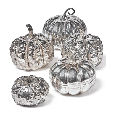 View full screen - View 1 of Lot 428. FIVE SILVER AND SILVERED PUMPKINS, BUCCELLATI AND OTHERS, 20TH CENTURY.