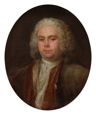 View full screen - View 1 of Lot 131. Sold Without Reserve | FRENCH SCHOOL, CIRCA 1750 | PORTRAIT OF A GENTLEMAN, BUST LENGTH, WEARING A GREY AND RED COAT, WITH A WHITE CHEMISE.