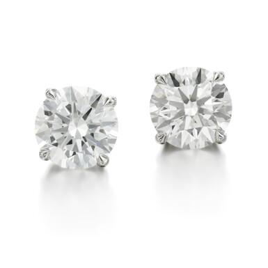 View full screen - View 1 of Lot 36. PAIR OF DIAMOND EARRINGS.