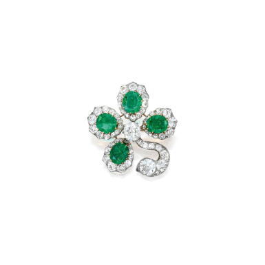 View full screen - View 1 of Lot 58. Emerald and Diamond Brooch, France.