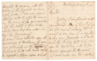 View full screen - View 1 of Lot 134. Admiral Lord Rodney | Autograph letter signed, to George Lyttelton, on Martinique, 29 June 1762.