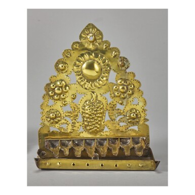View full screen - View 1 of Lot 141. A DUTCH SHEET BRASS HANUKAH LAMP, 19TH CENTURY.