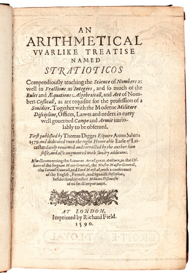 View full screen - View 1 of Lot 121. Digges, An arithmetical warlike treatise named Stratioticos, London, 1590, contemporary calf.