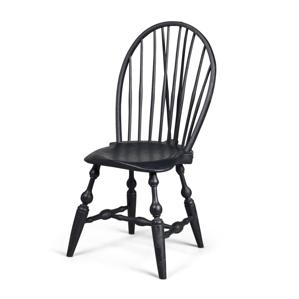 View full screen - View 1 of Lot 5. A Black Painted Brace-Back Bow-Back Windsor Side Chair, New York, Circa 1790.