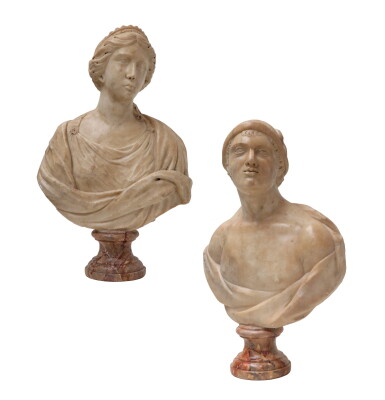 View full screen - View 1 of Lot 102. NORTH ITALIAN, PROBABLY GENOA, EARLY 18TH CENTURY | MERCURY AND ANTIQUE QUEEN | MERCURE ET REINE ANTIQUE .