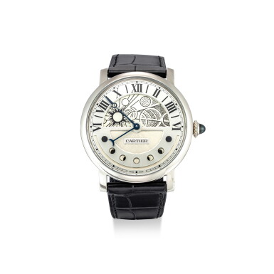 View full screen - View 1 of Lot 103. CARTIER | ROTONDE DE CARTIER DAY AND NIGHT, REFERENCE 3675 A PALLADIUM WRISTWATCH WITH RETROGRADE MOON PHASES AND DAY AND NIGHT INDICATION, CIRCA 2014.