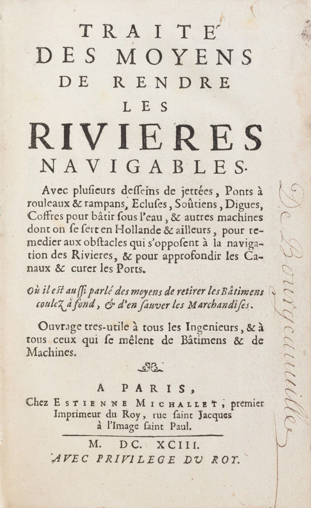 View full screen - View 1 of Lot 4. Traité des moyens de rendre les rivières navigables, 1693. Edition originale..