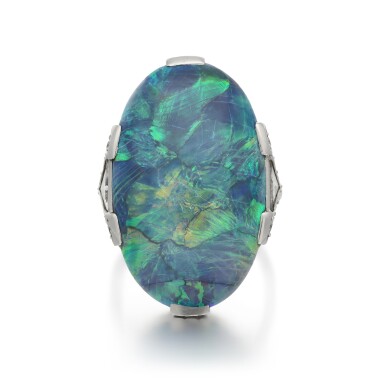 View full screen - View 1 of Lot 246. Opal and diamond ring, circa 1920.