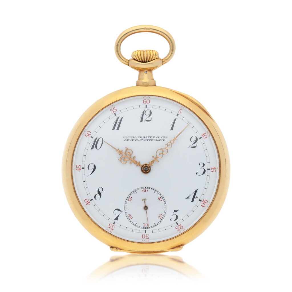 View full screen - View 1 of Lot 93. Yellow gold open-faced watch with enamel dial Made in 1910 | 百達翡麗 黃金懷錶配琺瑯錶盤,1910年製.