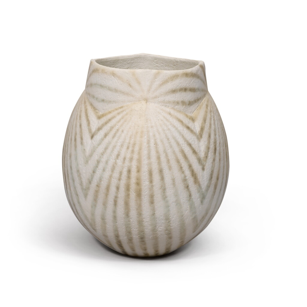 View full screen - View 1 of Lot 128. Round Pot with Faceted Neck.