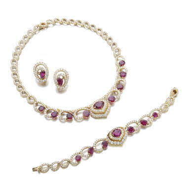 View full screen - View 1 of Lot 294. RUBY AND DIAMOND PARURE.