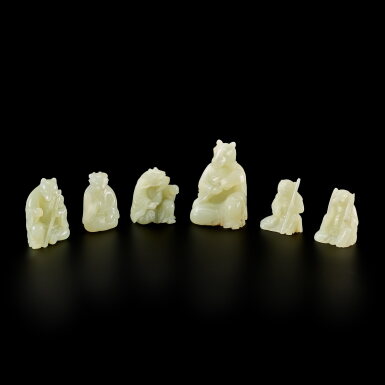 View full screen - View 1 of Lot 3683. Six white jade zodiac figures, Qing dynasty, 19th century | 清十九世紀 白玉生肖像六件.