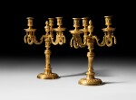 A pair of gilt-bronze three-light candelabra, Louis XVI, circa 1780 | Paire de candélabres à trois lumières en bronze doré d'époque Louis XVI, vers 1780