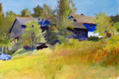 View full screen - View 1 of Lot 427. Weedy Barn with Gas Tank and Empty Farmhouse.